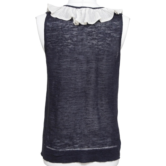 CHLOE Sleeveless Top Shirt Sleeveless Navy Ivory Ruffle Henley XS 2007 - Picture 5 of 9